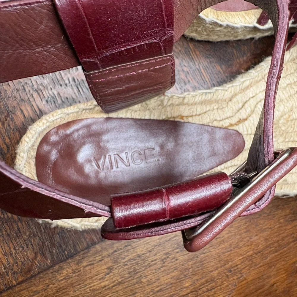 Vince Edina Nut Brown Croc Embossed Leather Platform Espadrille Sandal Size 7